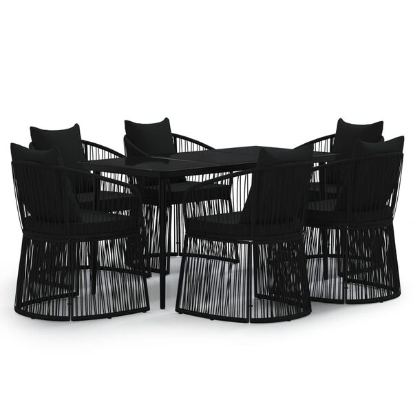 vidaXL Ensemble &agrave; manger de jardin avec coussins 7 pcs Noir