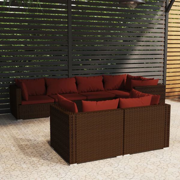 vidaXL Salon de jardin avec coussins 7 pcs marron r&eacute;sine tress&eacute;e
