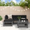 vidaXL Salon de jardin 5 pcs avec coussins gris bois massif