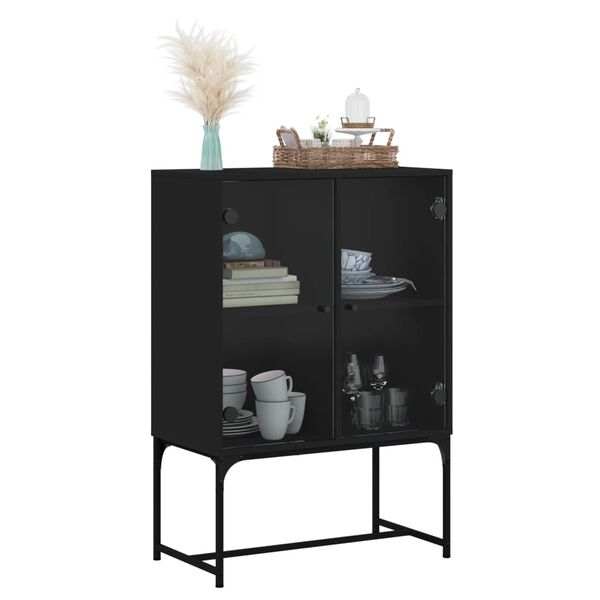 vidaXL Armoire lat&eacute;rale avec portes en verre noir 69x37x100 cm