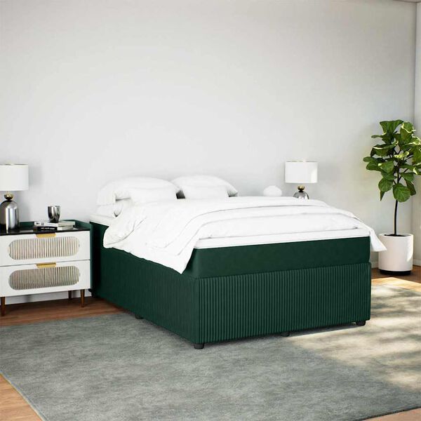 vidaXL Sommier &agrave; lattes de lit et matelas Vert fonc&eacute; 140x190cm Velours
