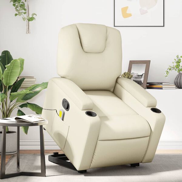 vidaXL Fauteuil inclinable de massage Cr&egrave;me Similicuir