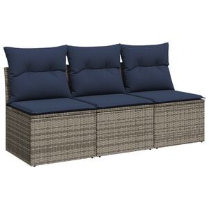 vidaXL Canap&eacute; de jardin avec coussins 3 places gris r&eacute;sine tress&eacute;e