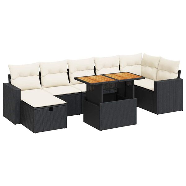 vidaXL Salon de jardin 5 pcs avec coussins noir r&eacute;sine tress&eacute;e acacia