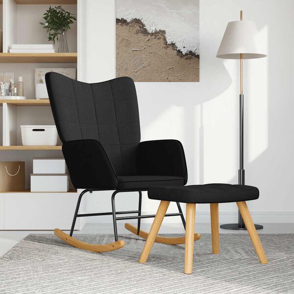 vidaXL Chaise &agrave; bascule avec tabouret Noir Tissu