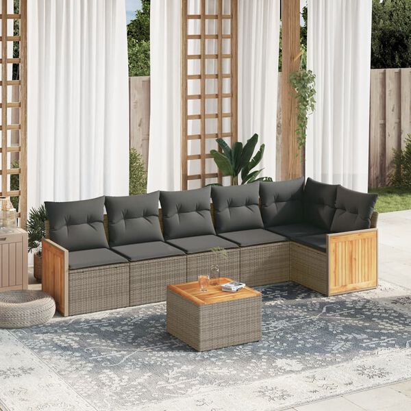 vidaXL Salon de jardin avec coussins 7 pcs gris r&eacute;sine tress&eacute;e