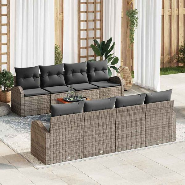 vidaXL Ensemble de canap&eacute; de jardin avec coussin 9 pcs Gris polyrotin