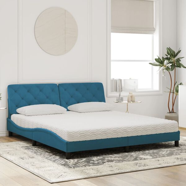 vidaXL Lit avec matelas bleu 180x200 cm velours