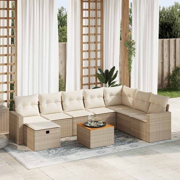 vidaXL Salon de jardin avec coussins 9 pcs beige r&eacute;sine tress&eacute;e