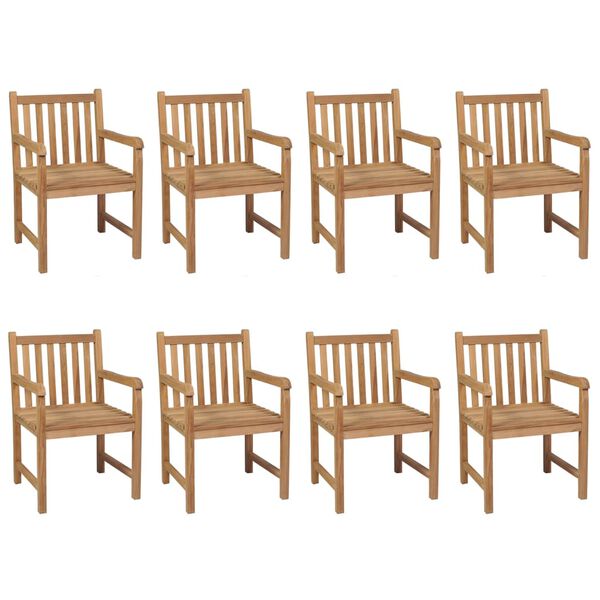 vidaXL Chaises de jardin lot de 8 et coussins blanc cr&egrave;me Teck solide