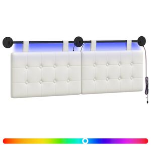 vidaXL T&ecirc;te de lit suspendue Avec lumi&egrave;re LED Blanc Simili cuir