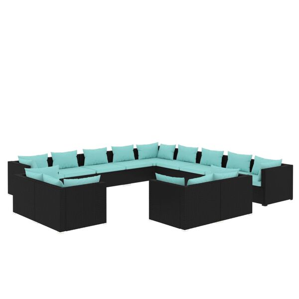 vidaXL Salon de jardin 13 pcs avec coussins Noir R&eacute;sine tress&eacute;e