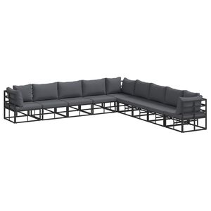 vidaXL Ensemble de canap&eacute; de jardin avec coussin 9 pcs Noir Aluminium