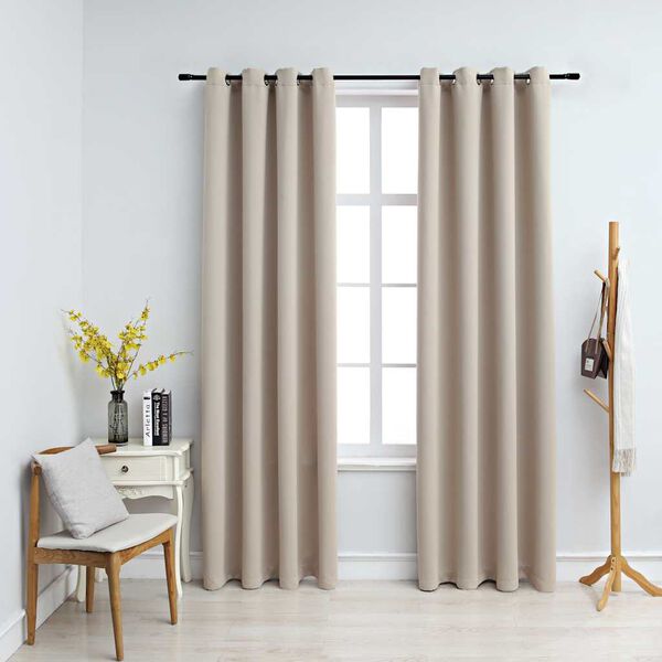 vidaXL Rideaux occultants avec anneaux en m&eacute;tal 2 pcs Beige 140x245 cm
