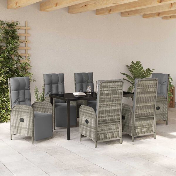 vidaXL Ensemble de salle &agrave; manger pour jardin 7 pcs Gris polyrotin