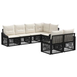 vidaXL Ensemble de canap&eacute; de jardin 7 pc 7 place Noir polyrotin