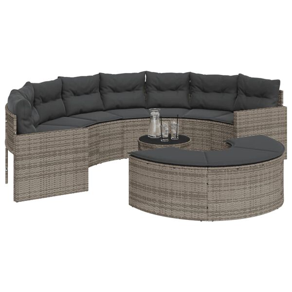 vidaXL Salon de jardin 3 pcs demi-rond gris résine tressée