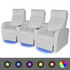 vidaXL Fauteuil inclinable &agrave; LED &agrave; 3 places Cuir artificiel Blanc