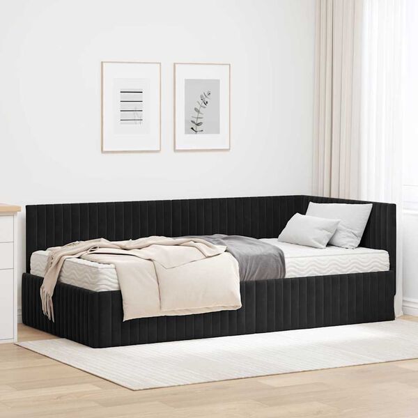vidaXL Cadre de lit d'angle avec matelas 2 pcs Noir Velours