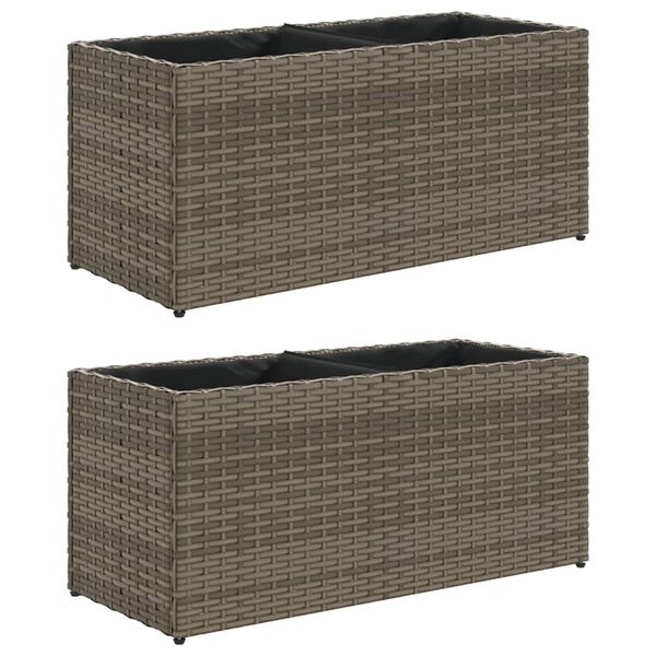 vidaXL Jardini&egrave;res avec 2 pots 2 pcs gris 72x30x32 cm r&eacute;sine tress&eacute;e