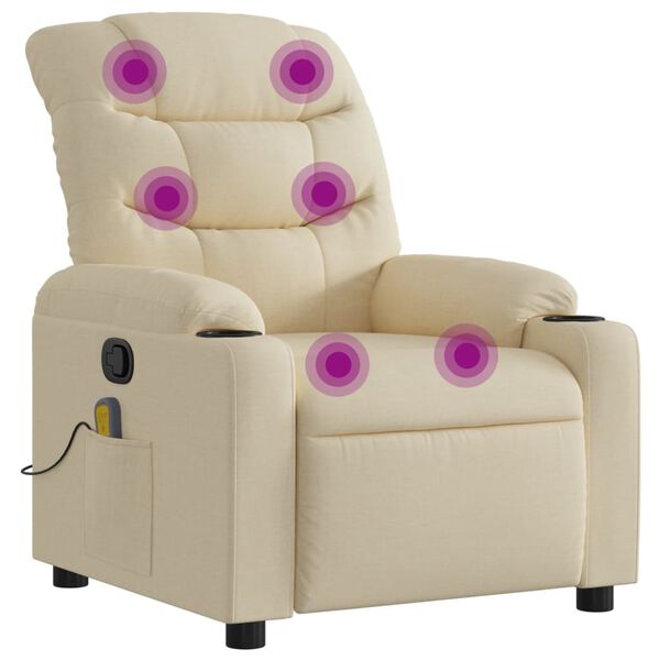 vidaXL Fauteuil de massage inclinable Cr&egrave;me Tissu