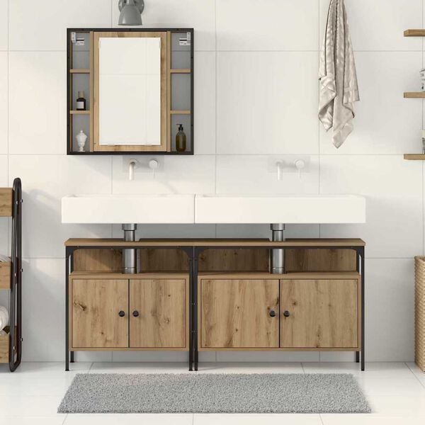 vidaXL Meubles de salle de bain 3 pcs Marron Bois d'ing&eacute;nierie