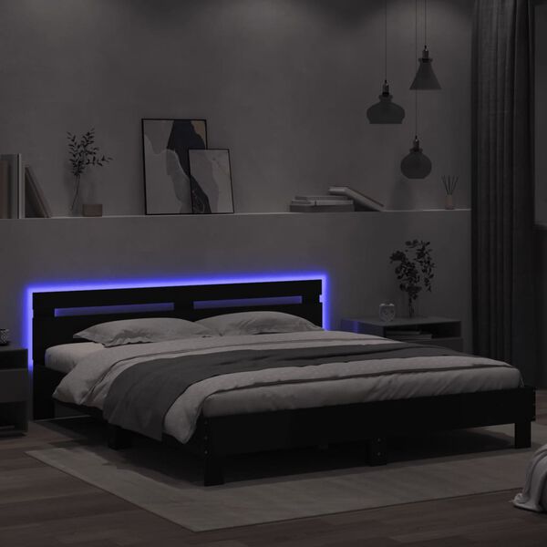 vidaXL Cadre de lit avec LED sans matelas noir 180x200 cm