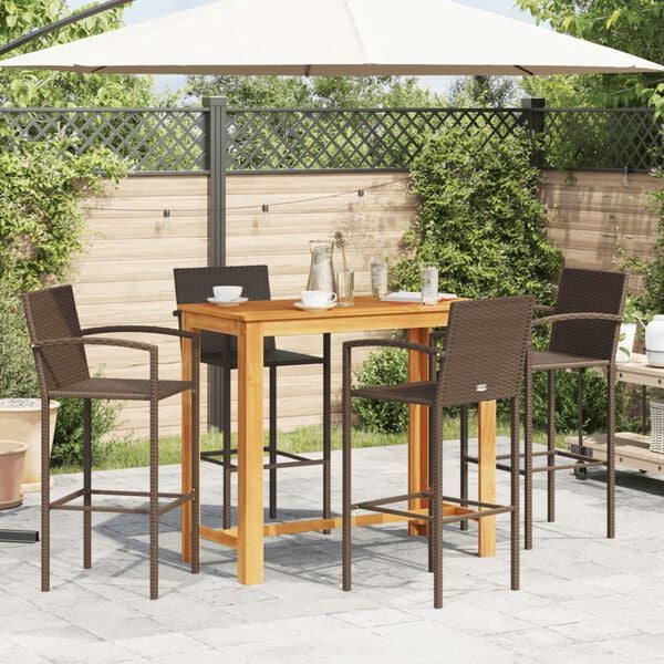 vidaXL Ensemble de bar de jardin 5 pcs marron bois massif acacia rotin