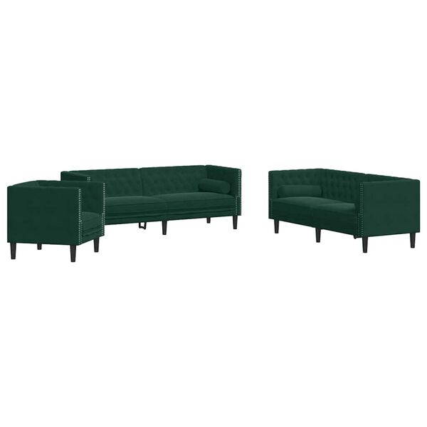 vidaXL Ensemble de canapé Chesterfield et traversins 3 pcs vert foncé