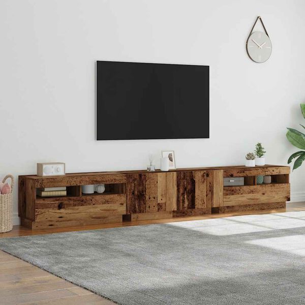 vidaXL Meuble TV avec lumières LED vieux bois bois d'ingénierie