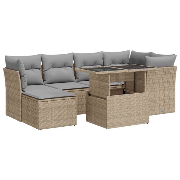 vidaXL Salon de jardin avec coussins 7 pcs beige r&eacute;sine tress&eacute;e