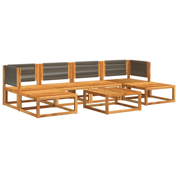 vidaXL Ensemble de canapés de jardin 7 pièces avec coussins, bois d'acacia et corde,