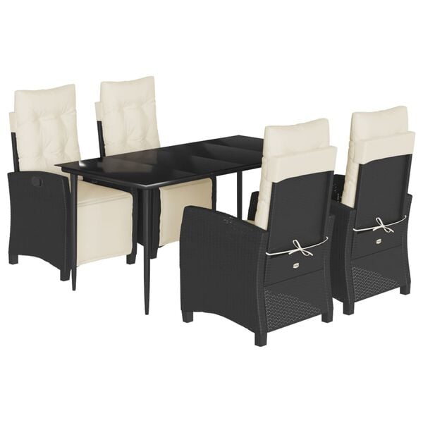 vidaXL Ensemble &agrave; manger de jardin coussins 5pcs Noir R&eacute;sine tress&eacute;e