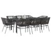 vidaXL Ensemble &agrave; manger de jardin coussins 9pcs noir poly rotin verre