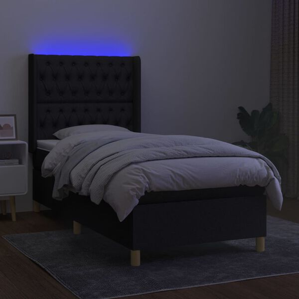 vidaXL Sommier &agrave; lattes de lit matelas et LED Noir 90x190 cm Tissu