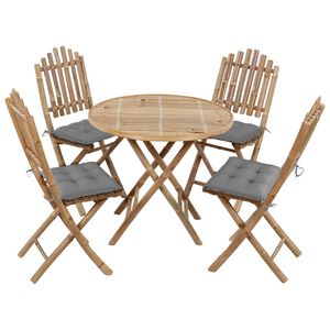 vidaXL Ensemble &agrave; manger d'ext&eacute;rieur pliable 5pcs avec coussins Bambou