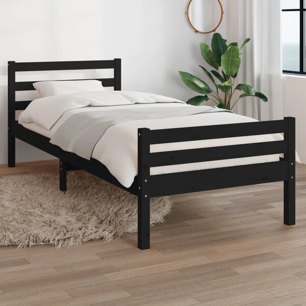 vidaXL Cadre de lit sans matelas noir bois massif 90x200 cm