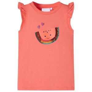 T-shirt enfants et manches &agrave; volants corail 116