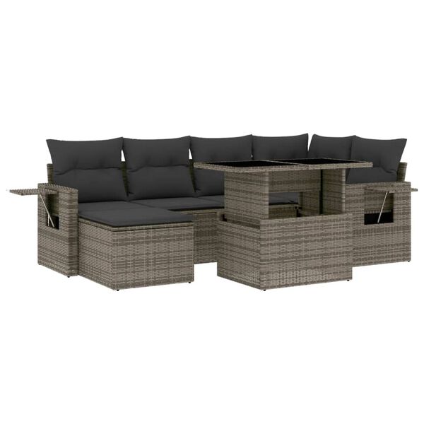 vidaXL Salon de jardin avec coussins 7 pcs gris résine tressée