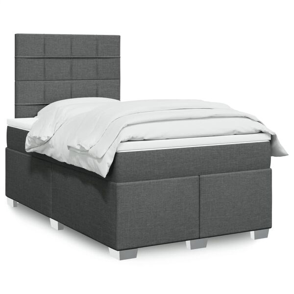 vidaXL Sommier &agrave; lattes de lit avec matelas gris fonc&eacute; 120x190cm tissu
