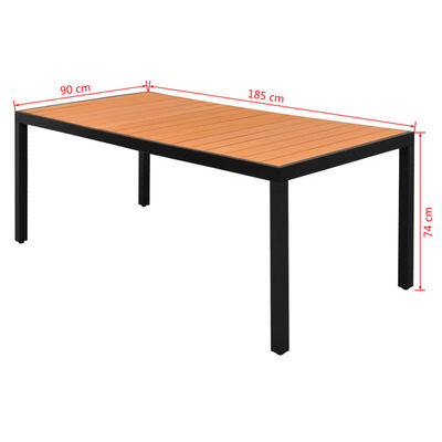 vidaXL Table de jardin Marron 185 x 90 x 74 cm Aluminium et WPC