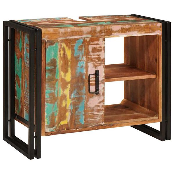 vidaXL Meuble sous &eacute;vier avec &eacute;tag&egrave;re Multicolore Bois Recycl&eacute; Solide