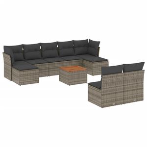 vidaXL Salon de jardin avec coussins 10 pcs gris r&eacute;sine tress&eacute;e