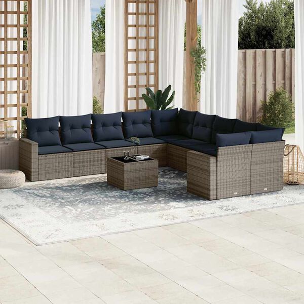 vidaXL Salon de jardin 11 pcs avec coussins gris r&eacute;sine tress&eacute;e