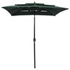 vidaXL Parasol de jardin &agrave; 3 niveaux avec m&acirc;t en aluminium vert 2x2 m