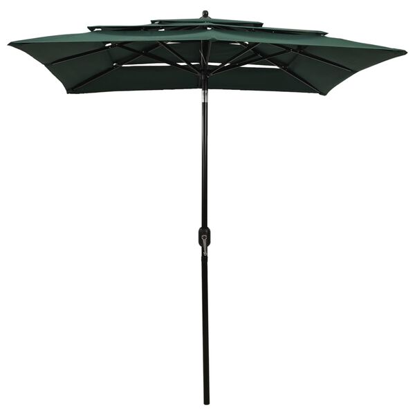 vidaXL Parasol de jardin &agrave; 3 niveaux avec m&acirc;t en aluminium vert 2x2 m