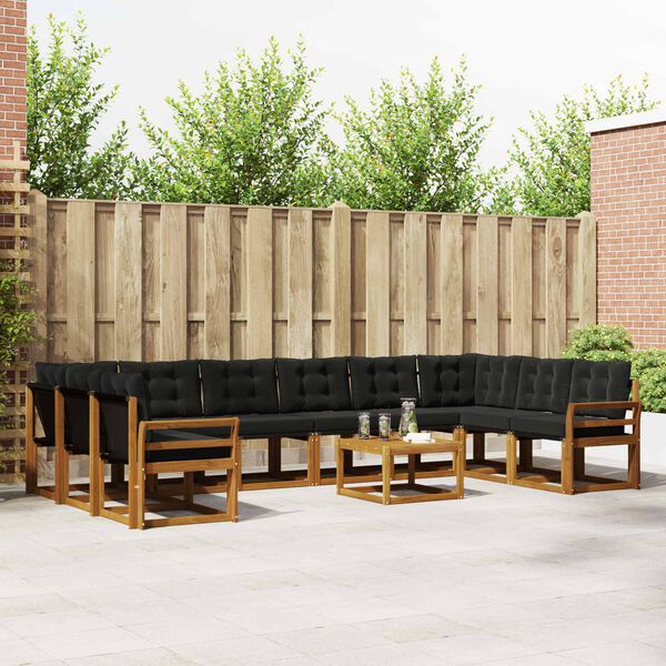 vidaXL Ensemble de canap&eacute;s d'ext&eacute;rieur 11 pcs Naturel et Noir