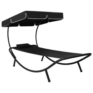 vidaXL Lit de repos d'ext&eacute;rieur avec auvent et oreiller Noir