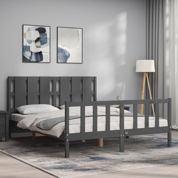 vidaXL Cadre de lit sans matelas gris bois de pin massif