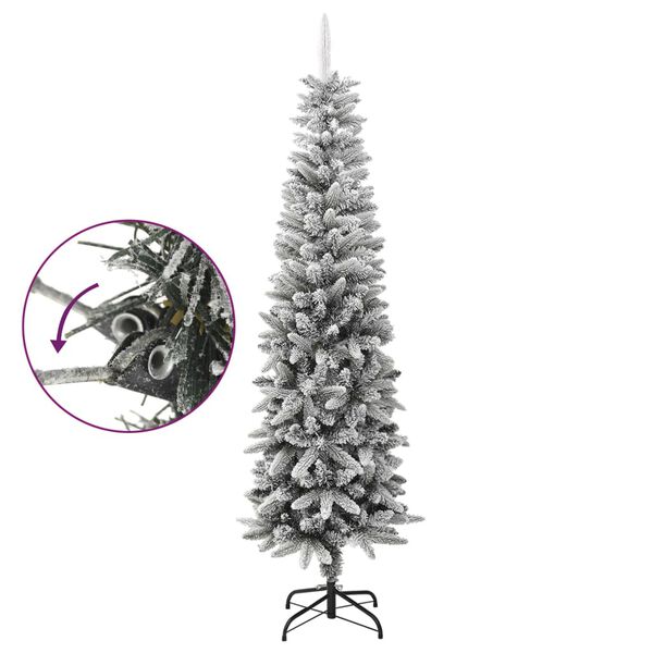 vidaXL Sapin de No&euml;l artificiel mince avec neige floqu&eacute;e 210 cm PVC/PE